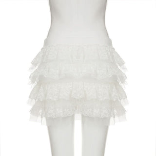 Lace A line ruched mini skirt