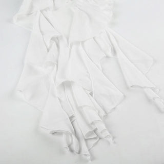 Halter ruffle irregular self tie maxi dress