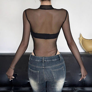Long sleeve mesh snake pattern bodysuit