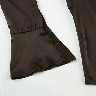 Turnover collar long flared sleeve self tie top