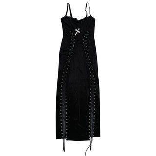 Lace up cross applique cami maxi dress