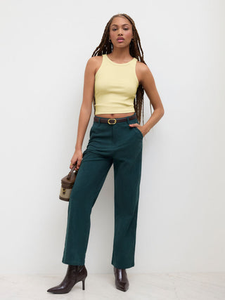 Cotton-blend Round Neckline Solid Tank Top