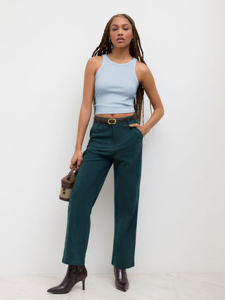 Cotton-blend Round Neckline Solid Tank Top