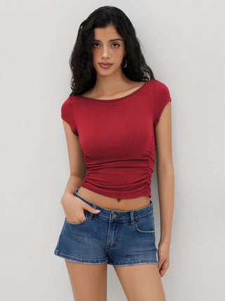 Boat Neck Ruched Tee