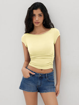 Boat Neck Ruched Tee