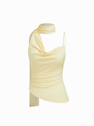 Halter Neckline Ruched Cami Top With Scarf