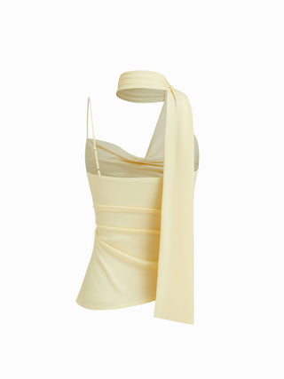 Halter Neckline Ruched Cami Top With Scarf