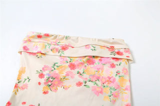 Ruched flower print backless tube maxi dress