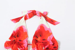 Self tie halter flower print hollow out cut out maxi dress