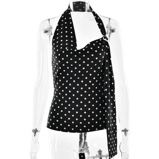Polka dot halter buckle backless top