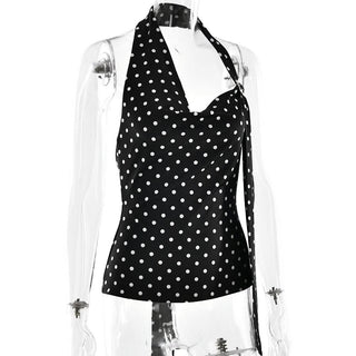 Polka dot halter buckle backless top