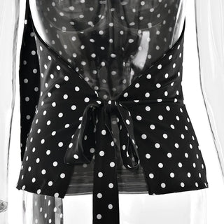 Polka dot halter buckle backless top