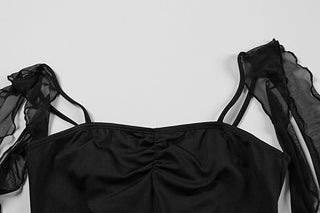 Ruffle high slit lace up cami maxi dress