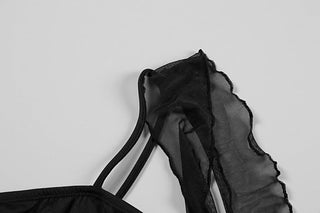 Ruffle high slit lace up cami maxi dress