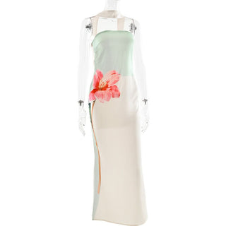 Halter flower print contrast maxi dress