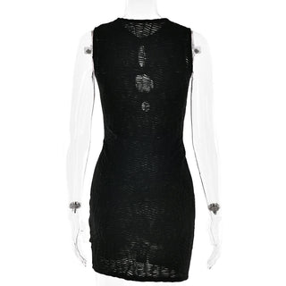 Sleeveless metal applique hollow out cut out mini dress