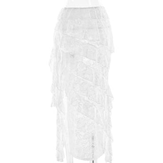 Lace irregular ruffle maxi skirt