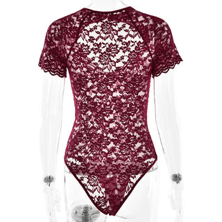 Short sleeve lace hollow out bodysuit