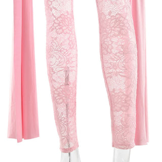 Long sleeve ruched lace patchwork jumpsuit