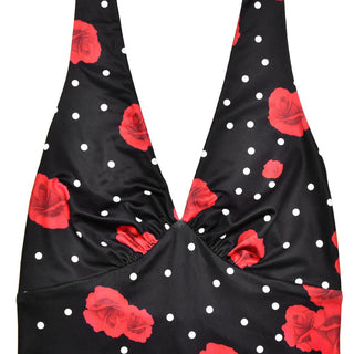 Polka dot flower print halter maxi dress