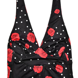 Polka dot flower print halter maxi dress