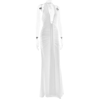 Deep v neck ruched backless maxi dress