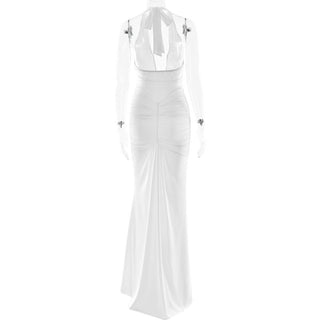 Deep v neck ruched backless maxi dress