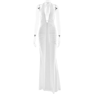 Deep v neck ruched backless maxi dress