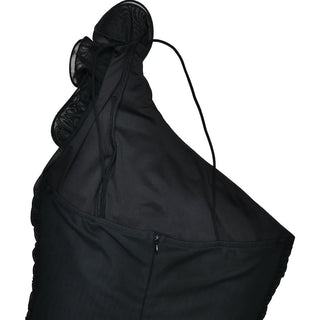 One shoulder ruffle slit mesh maxi dress