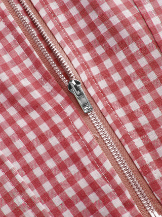 Valentine Woven U-neckline Gingham Bowknot Crop Tank Top & Low Rise Mini Skirt Set For Date