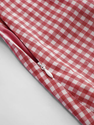 Valentine Woven U-neckline Gingham Bowknot Crop Tank Top & Low Rise Mini Skirt Set For Date