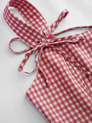 Valentine Woven U-neckline Gingham Bowknot Crop Tank Top & Low Rise Mini Skirt Set For Date