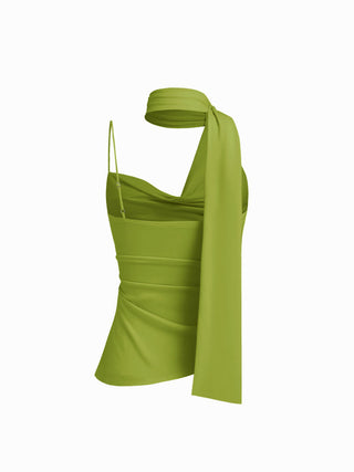 Halter Neckline Ruched Cami Top With Scarf