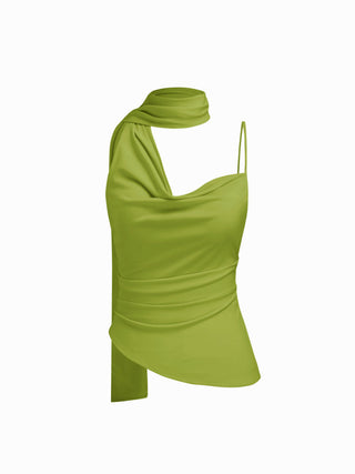 Halter Neckline Ruched Cami Top With Scarf