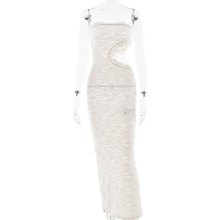 Hollow out lace tube cut out maxi dress