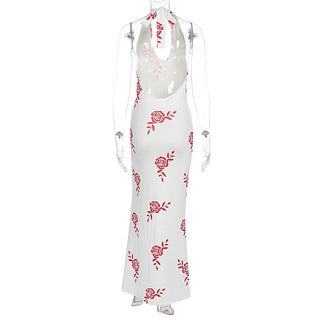 Halter v neck slit flower print maxi dress