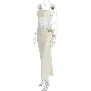 Hollow out lace patchwork cami cut out maxi dress