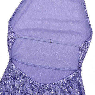 Glitter backless halter slit maxi dress