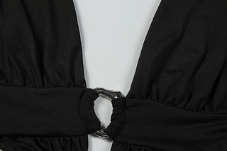 Halter o ring ruffle backless mini dress