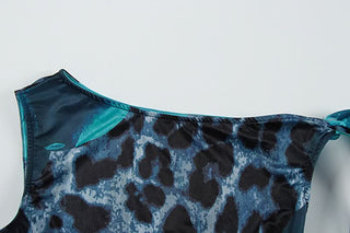 One shoulder leopard print maxi skirt set