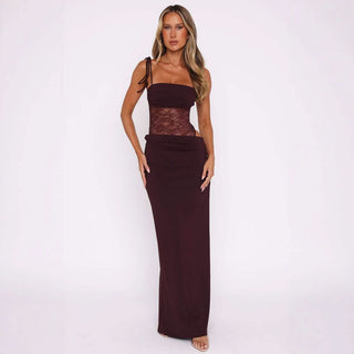 Hollow out lace patchwork cami cut out maxi dress