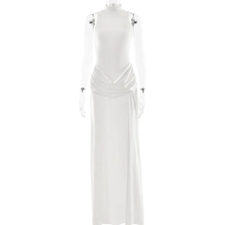 Sleeve zip-up high slit ruched maxi dress