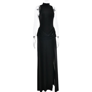 Sleeve zip-up high slit ruched maxi dress