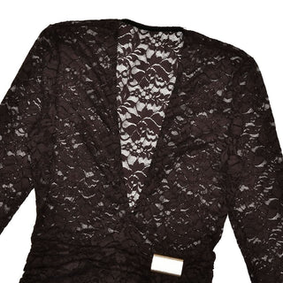V neck long sleeve ruched lace romper