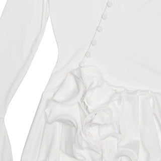 Long flared sleeve ruffle button mini dress