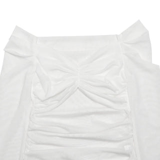 Long sleeve off shoulder mesh patchwork ruched mesh top