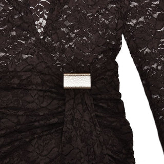 V neck long sleeve ruched lace romper