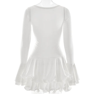 Long flared sleeve ruffle button mini dress