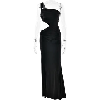 One shoulder ruched hollow out cut out maxi dress