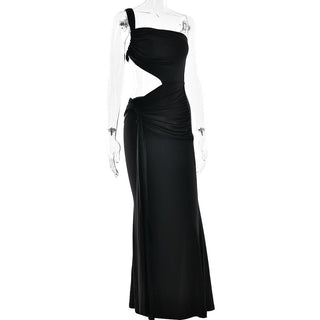 One shoulder ruched hollow out cut out maxi dress